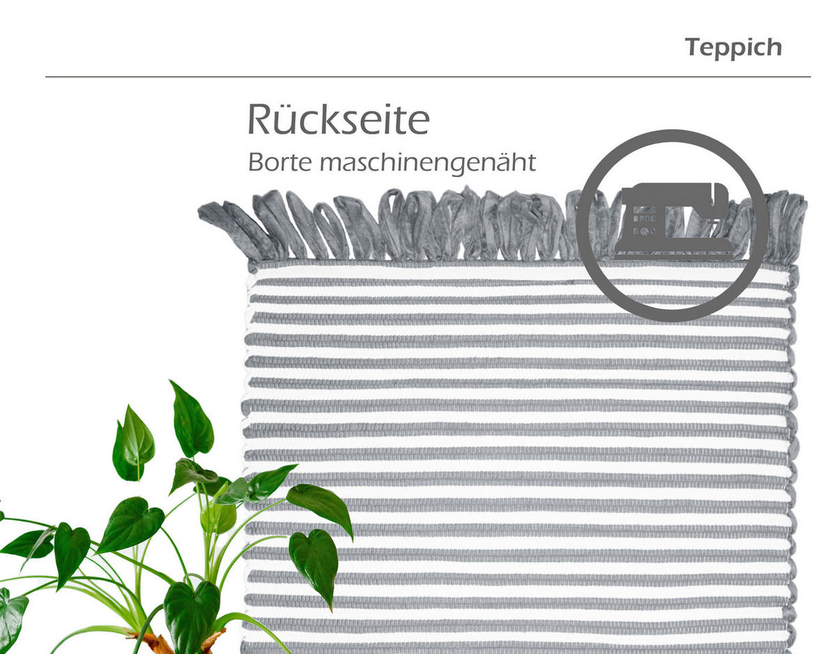 HANDGEWEBTER Läufer 50x70 cm Rauchgrau - Grau, Naturmaterialien/Textil (50/70cm) - Lashuma