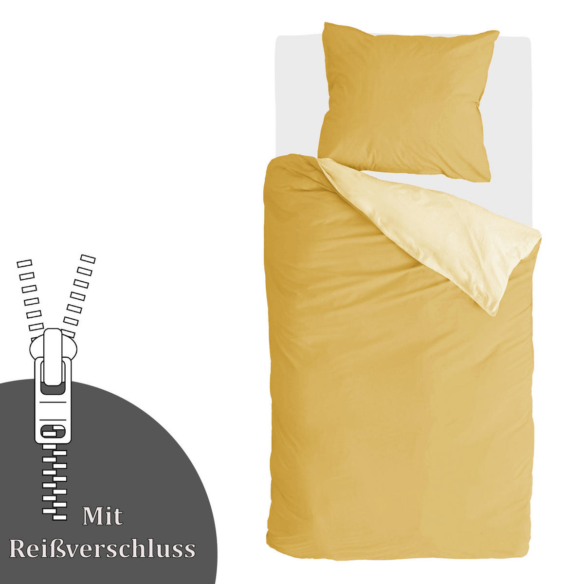 BETTWÄSCHE Byrklund 2-teilig 135x200/80x80cm Side Way Ocher-Yellow/White - Beige/Weiß, Naturmaterialien (135/200cm)
