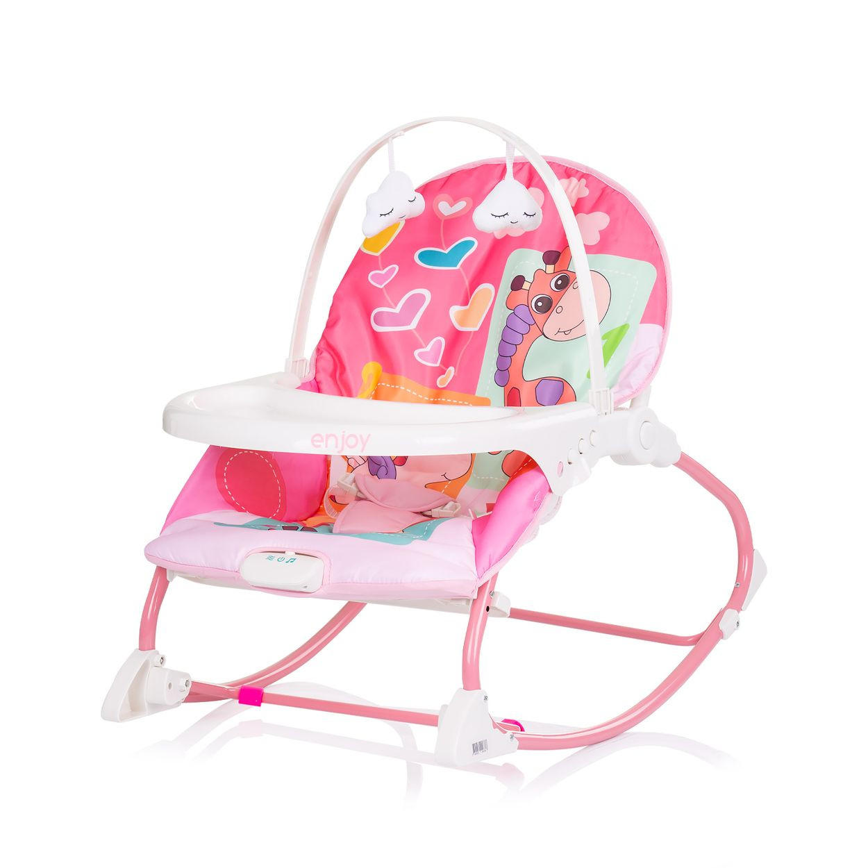 BABYWIPPE Enjoy rosa Schaukelfunktion, Musikfunktion, Vibration, 3-Punkt-Gurt, Spielbogen - Rosa, Metall - Chipolino