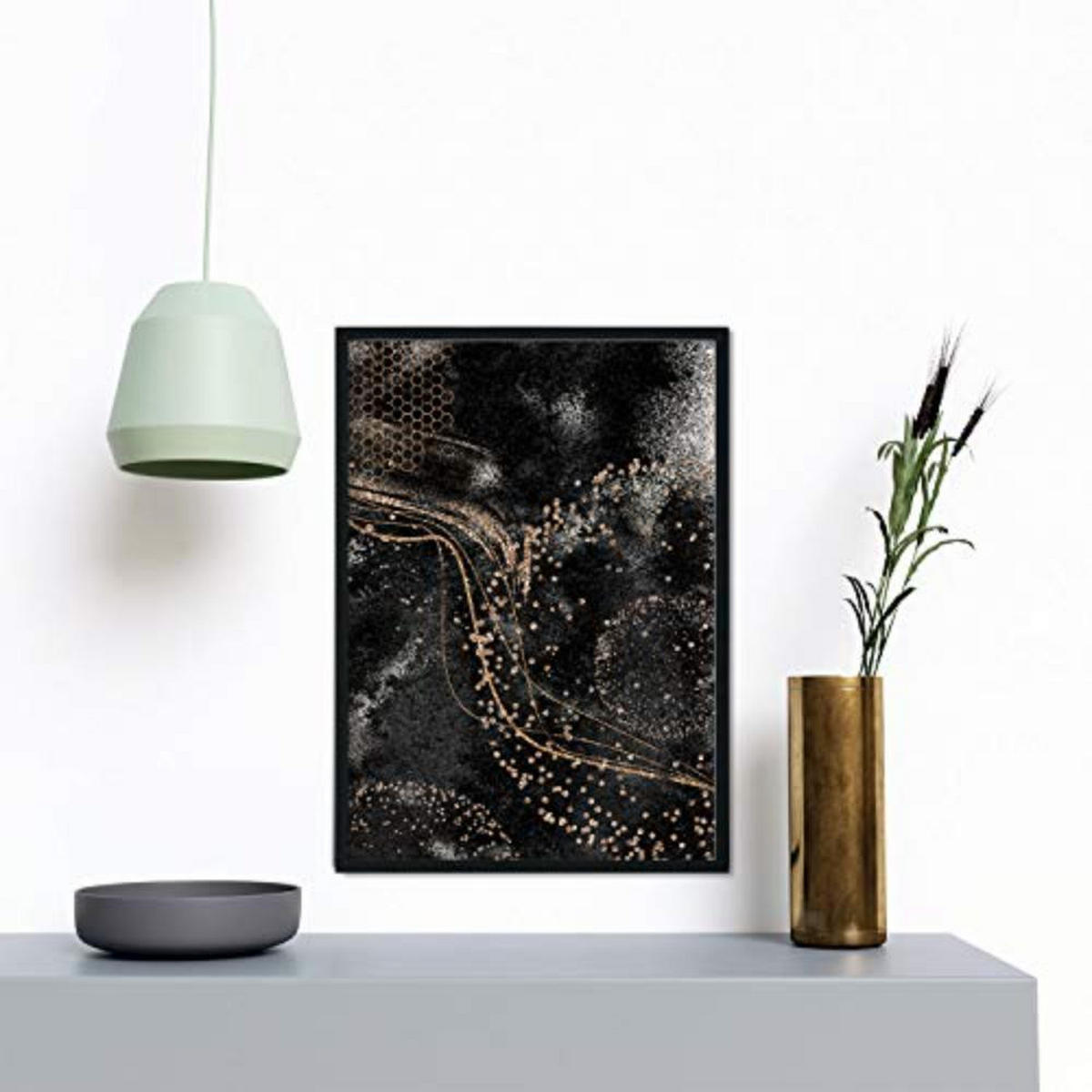 POSTER Set mit 4 Blätter und abstrakten Formen mit braunen Tönen A3 Schwarzer Rahmen - Schwarz, Papier (29.7/3cm) - Nacnic