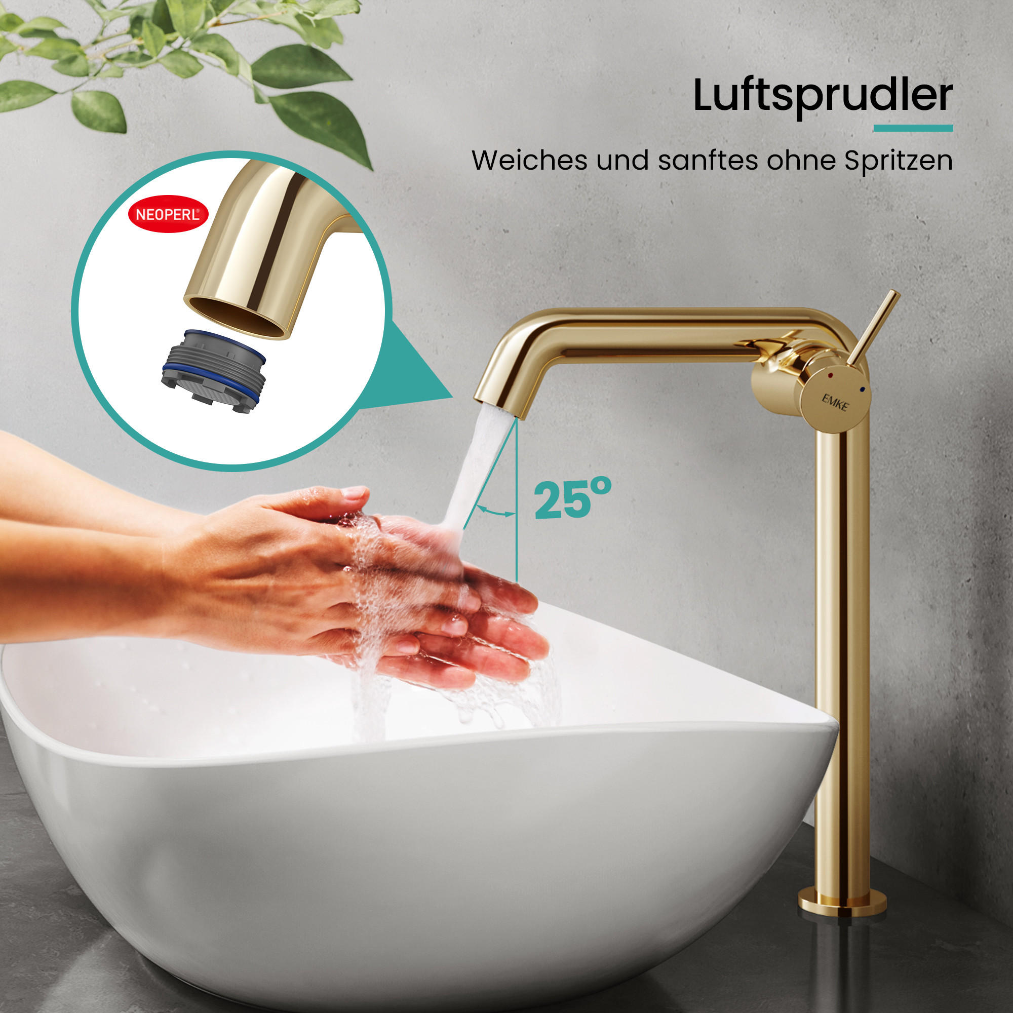 WASCHTISCHARMATUR Wasserzulaufrohr aus Edelstahl Champagnergold 26cm - Goldfarben, Metall (22/7.6/33.2cm) - EMKE
