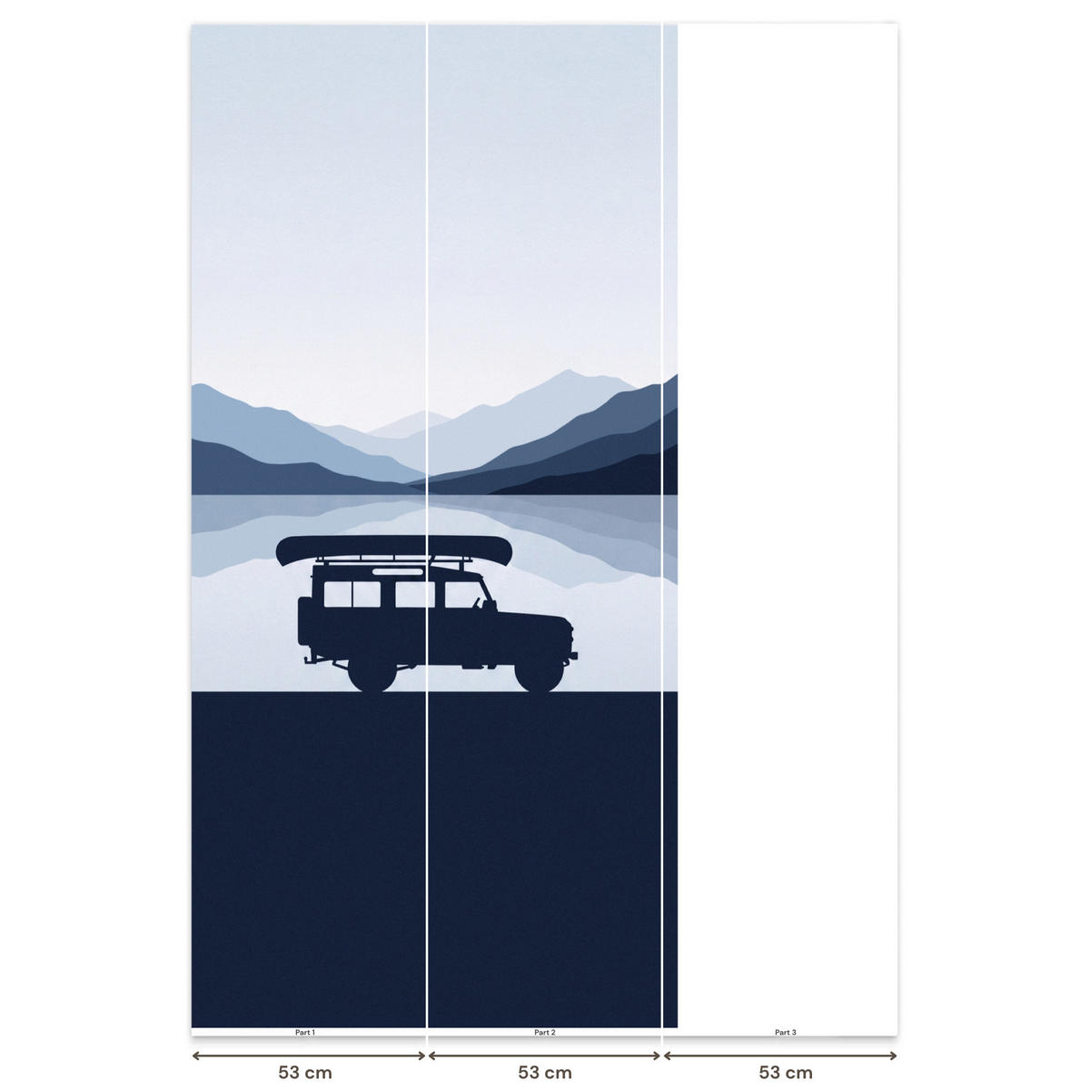 KINDERTAPETE - Auto - See - Berge - Blau - 100x200 cm - Blaugrau, Papier (100/200cm) - OnlyWow