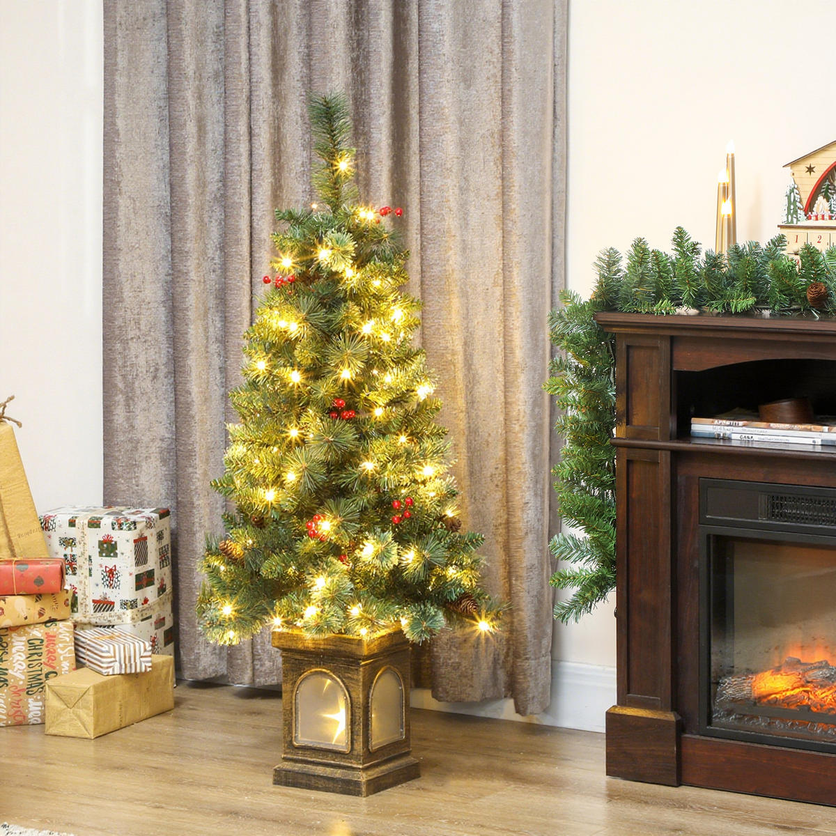 KÜNSTLICHER Weihnachtsbaum 120 cm Tannenbaum künstlich mit 100 LED 8 Modi - Grün, Kunststoff (120cm) - HOMCOM
