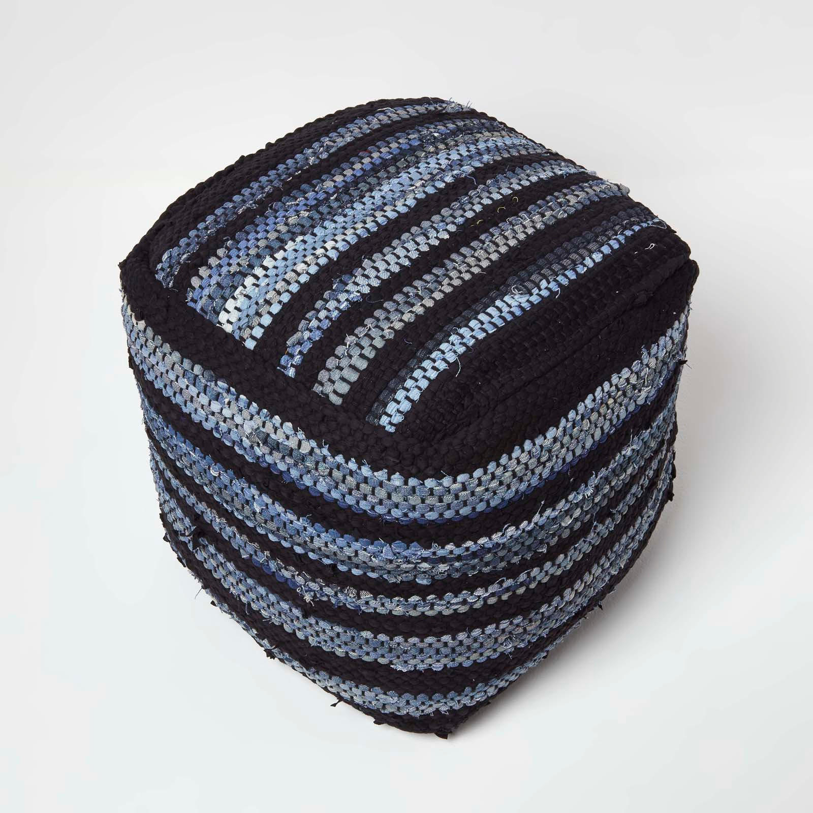 Thumbnail - Homescapes Sitzwürfel, Blau, Textil, Gestreift, Quadratisch, 40x40x40 cm, Wohnzimmer, Hocker, Poufs