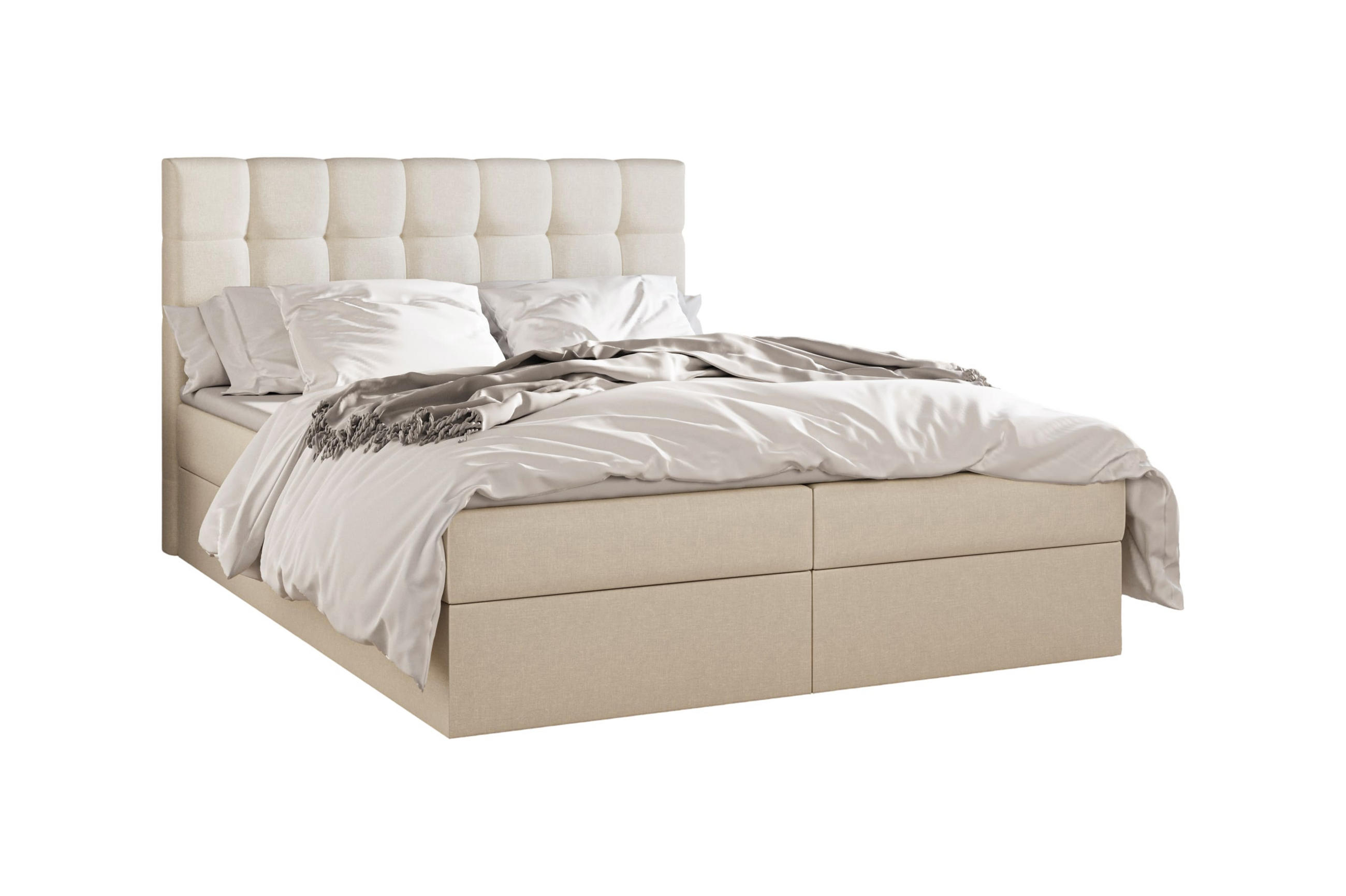 BOXBETT - Bett 05 OSLO - Hugo - 180x200 cm - mit Bettkasten und Waschbarem Topper - Beige, Holz (180/200cm) - ROYAL24_MARKT