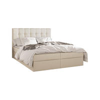 BOXBETT - Bett 05 OSLO - Hugo - 140x200 cm - mit Bettkasten und Waschbarem Topper - Beige, Holz (140/200cm) - ROYAL24_MARKT