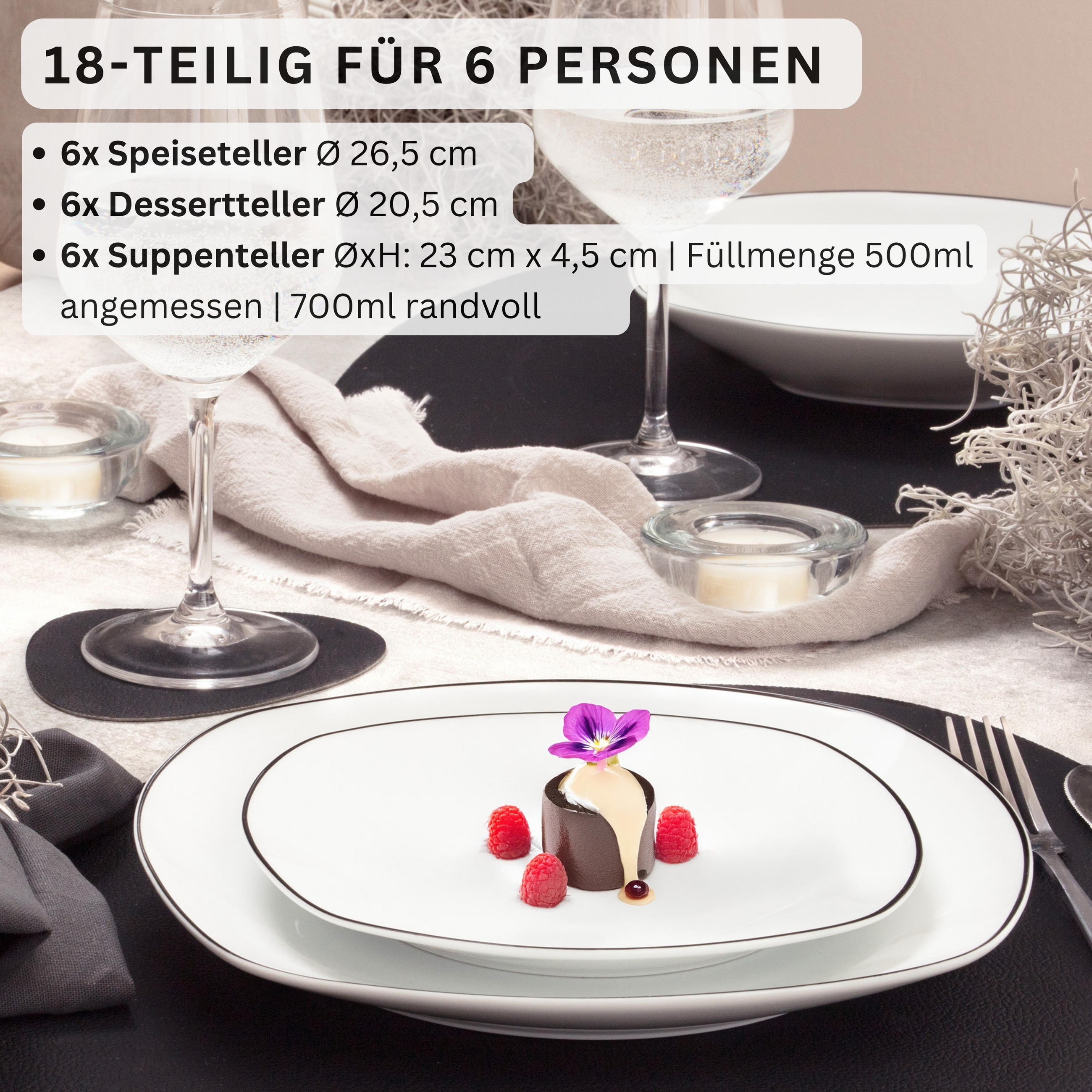 GESCHIRRSET BILGOLA BLACK RIM - 18 teilig aus Porzellan - Weiß, Keramik (31/31/32cm) - Sänger