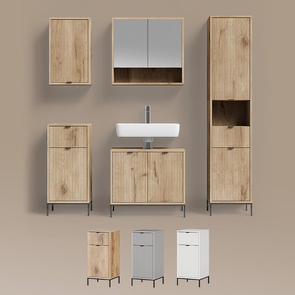 BADMÖBEL-SET ATERNO Grau 3 Teile - Grau, Holzwerkstoff (70/63/45cm) - Livinity®