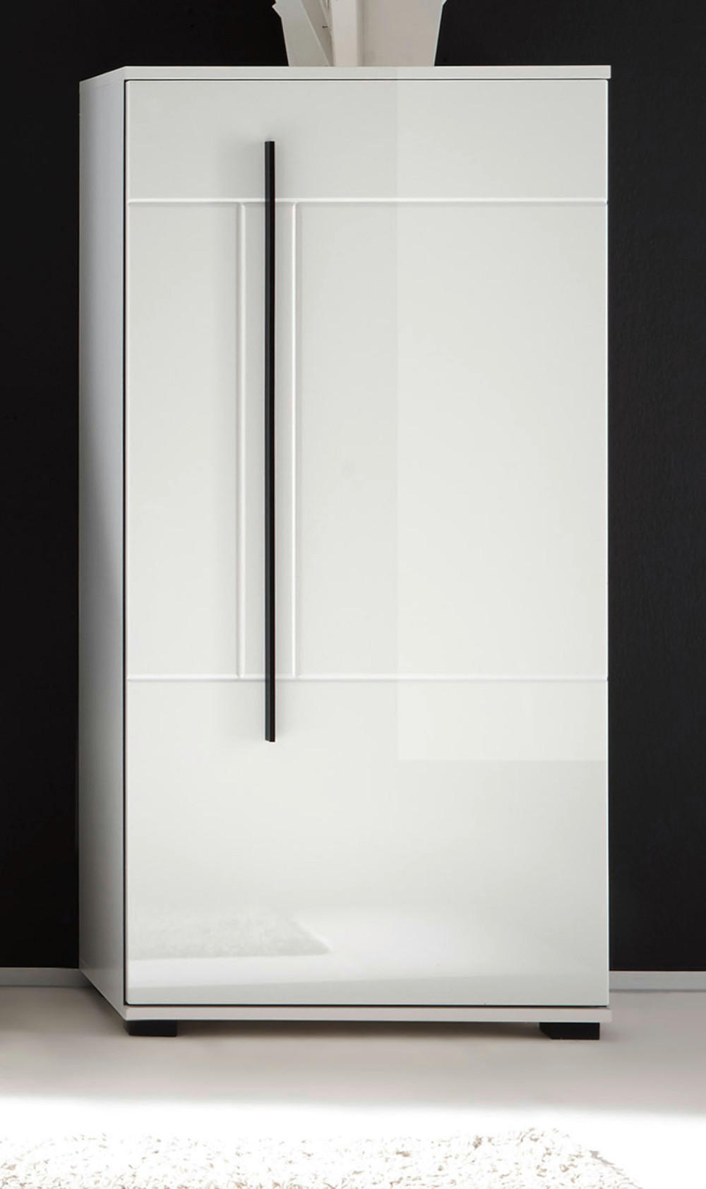 KOMMODE weiß Hochglanz 60 x 126 cm, Midischrank, modernes Design - Weiß Hochglanz/Schwarz, Holzwerkstoff/Kunststoff (60/126/37cm) - Furn.Design