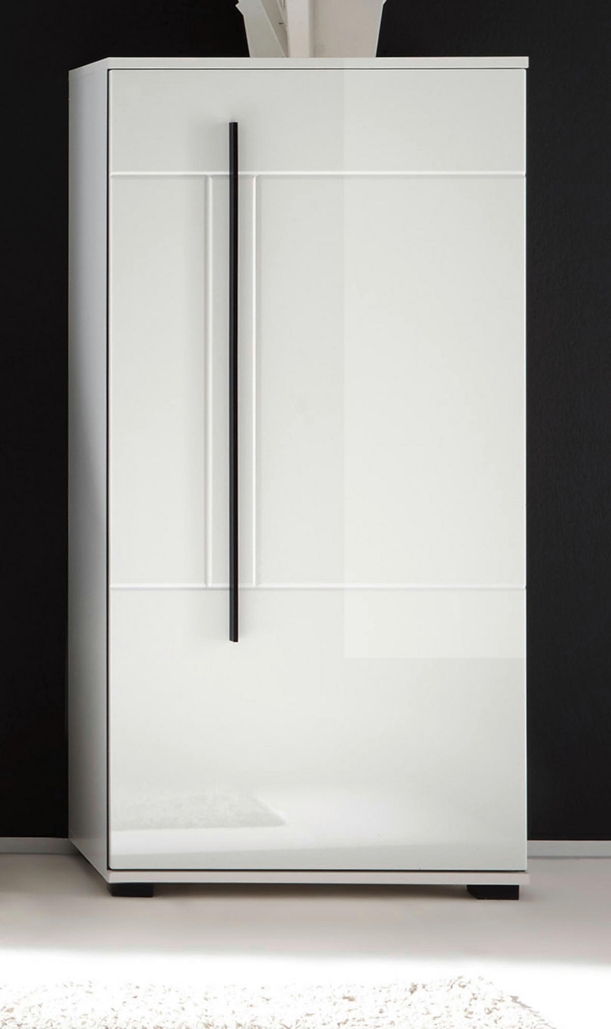 KOMMODE weiß Hochglanz 60 x 126 cm, Midischrank, modernes Design - Weiß Hochglanz/Schwarz, Holzwerkstoff/Kunststoff (60/126/37cm) - Furn.Design
