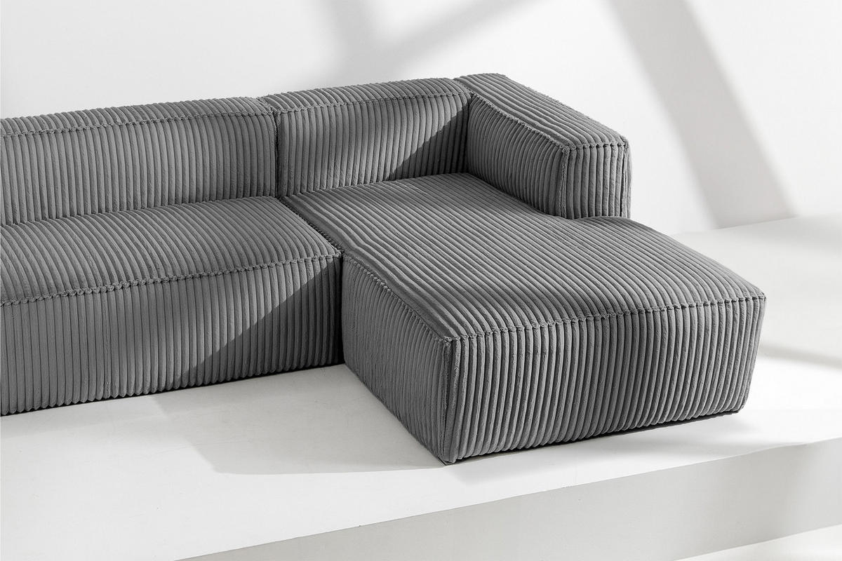 ECKSOFA-RECHTS FEROX Modern, Cord-Stoff, dunkelgrau - Dunkelgrau, Textil (305/175cm) - KONSIMO®