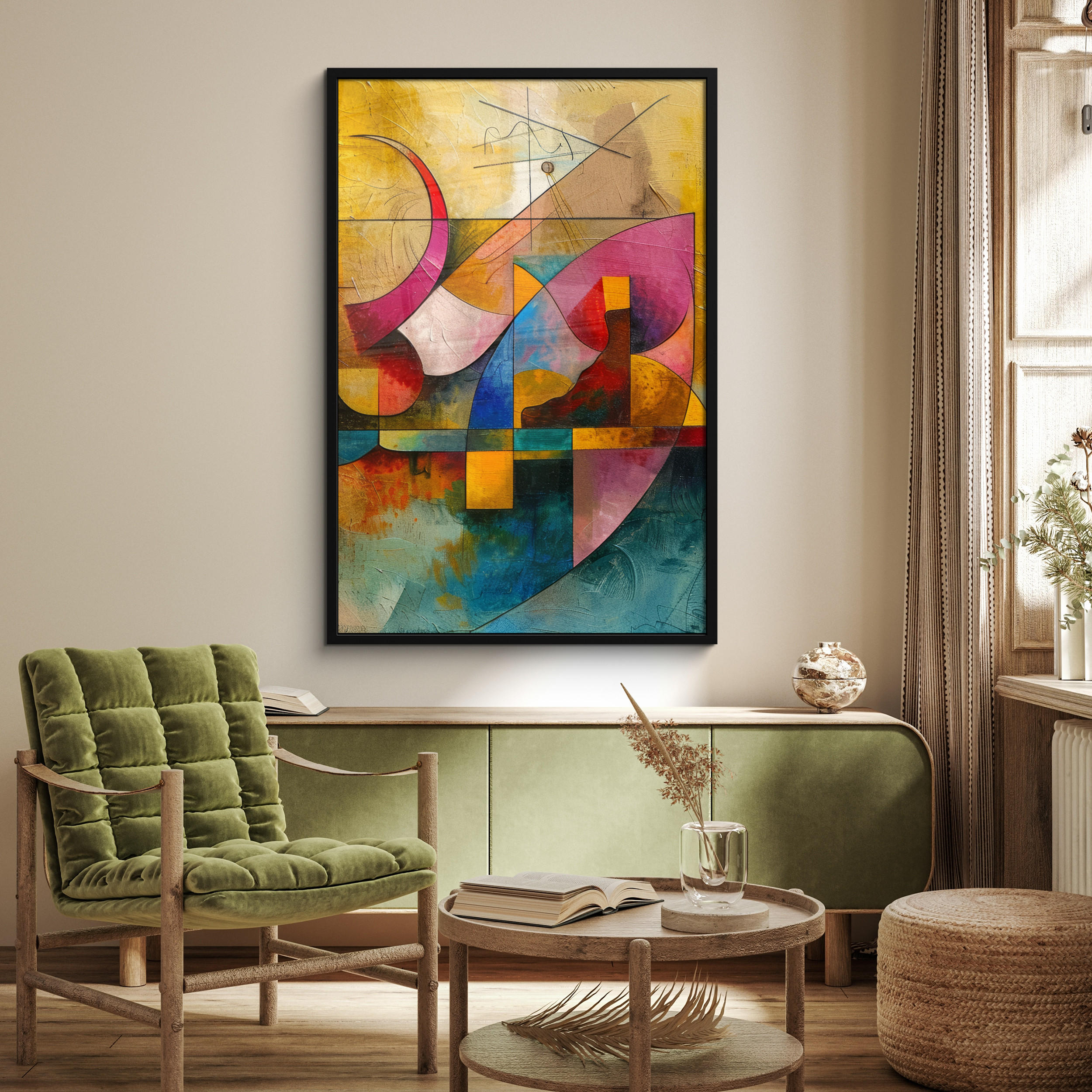 GERAHMTES BILD Kunst - Abstrakt - Modern 80x120 cm - Gelb, Papier (80/120cm) - MuchoWow