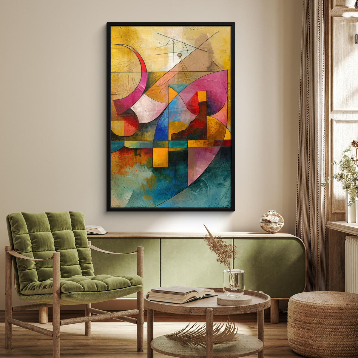 GERAHMTES BILD Kunst - Abstrakt - Modern 80x120 cm - Gelb, Papier (80/120cm) - MuchoWow