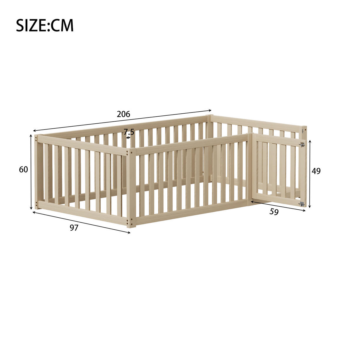 KINDERBETT 90/200 cm Natur aus Massivholz mit Zaun und Tür - Naturfarben, Holz (90/200cm) - OKMYHOME