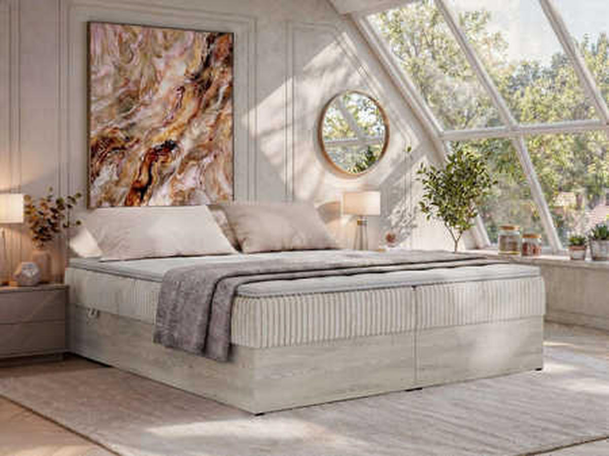 POSTEL BOXSPRING NORDIC ZERO 200/200 - Béžová Manšestr - Topper Visco - H4 - černá/béžová, textil/plast (200/200cm) - MKS