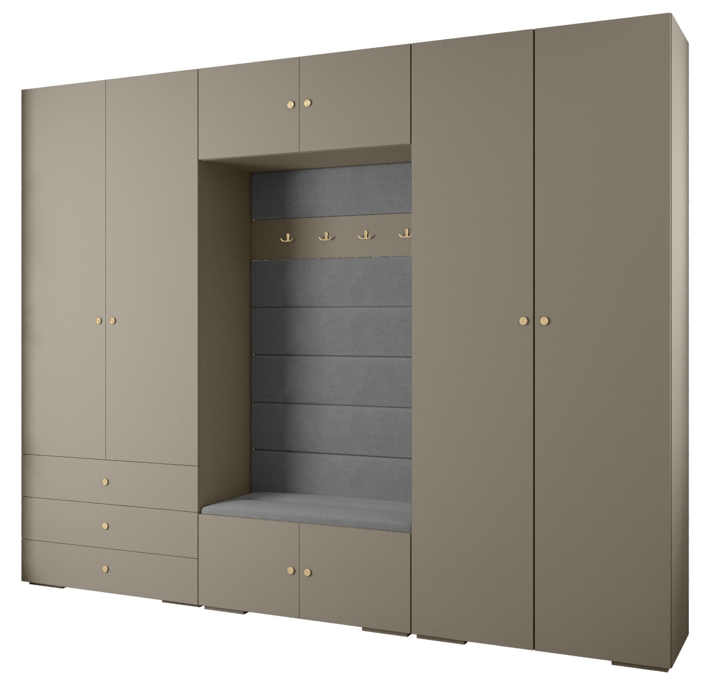 Abiks Möbel Garderoben-Set Kaschmir, Grau, Gold 300x236.7x47 cm