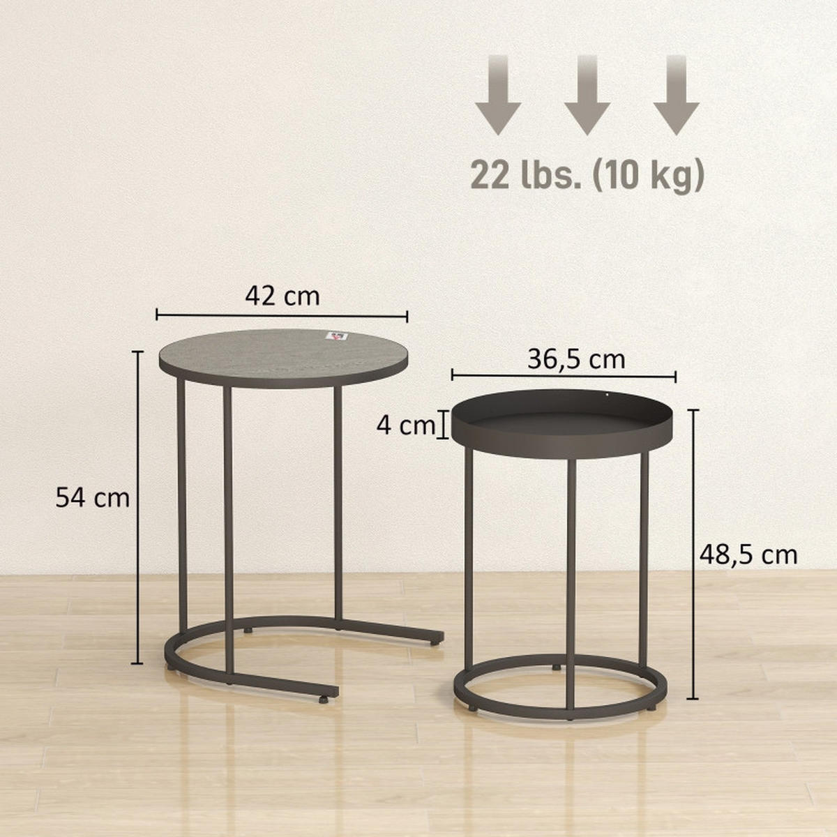 COUCHTISCH 42/42/54 cm grau aus Metall im 2er-Set stapelbar - Grau, Metall (42/42/54cm) - OKWISH