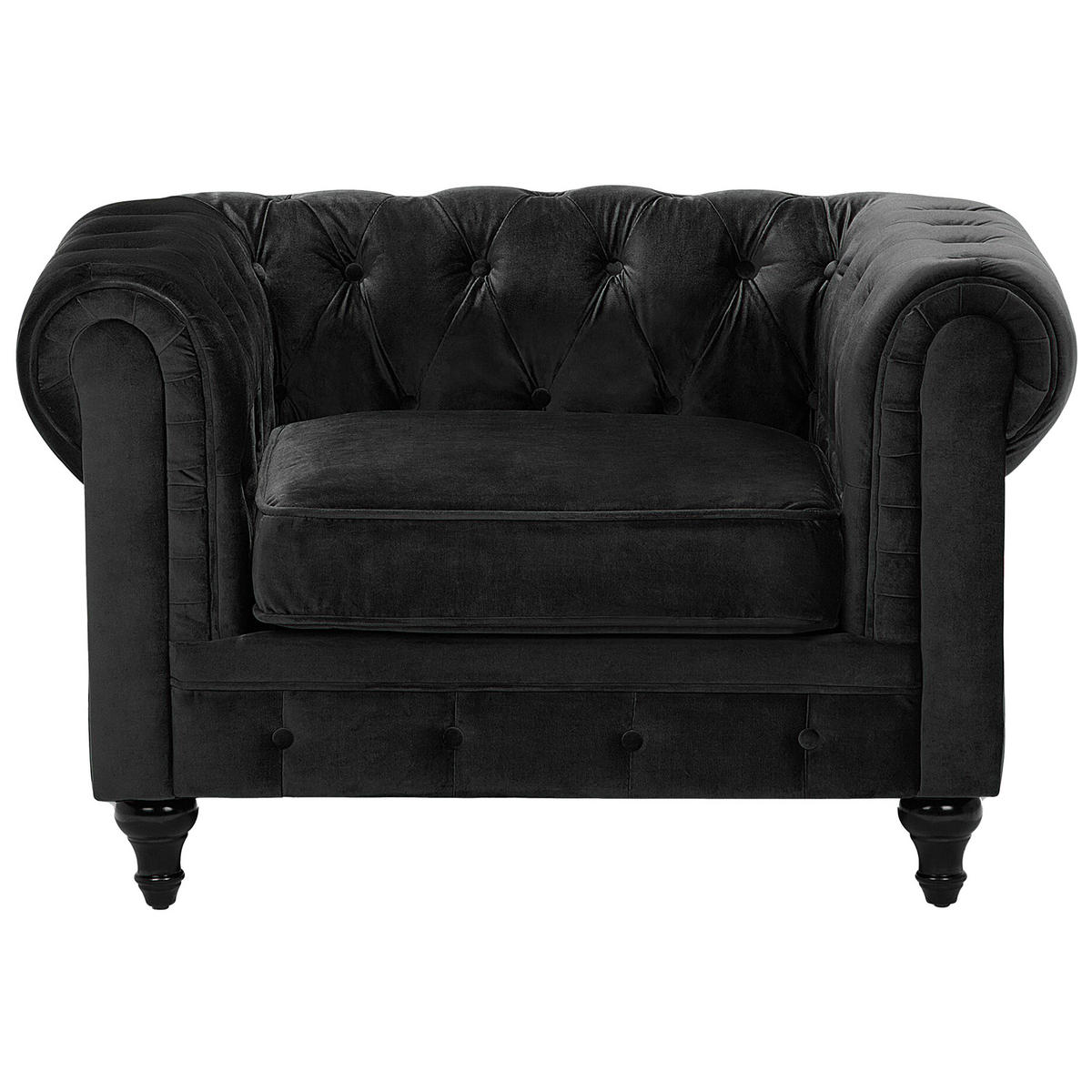4-SITZER SOFA SET Samtstoff Schwarz Chesterfield - Schwarz, Textil (201/70/75cm) - Beliani