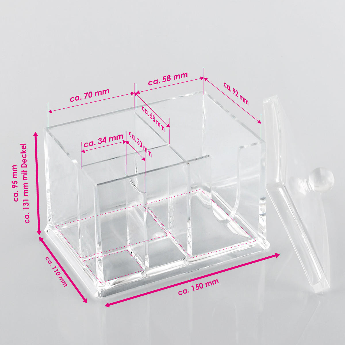 KOSMETIKORGANIZER, Deckel und Griffmulde - Transparent, Kunststoff (15/11/12.5cm) - bremermann