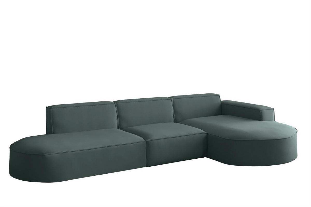 ECKSOFA Ottomane Palma Opera Velvet - Smaragdgrün, Holzwerkstoff/Textil (296/165cm) - Fun Möbel