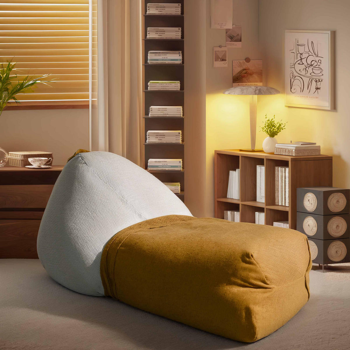 SITZSACK Beige Weiß 130cm - Gelb/Beige, Textil (130/60/80cm) - Vercart