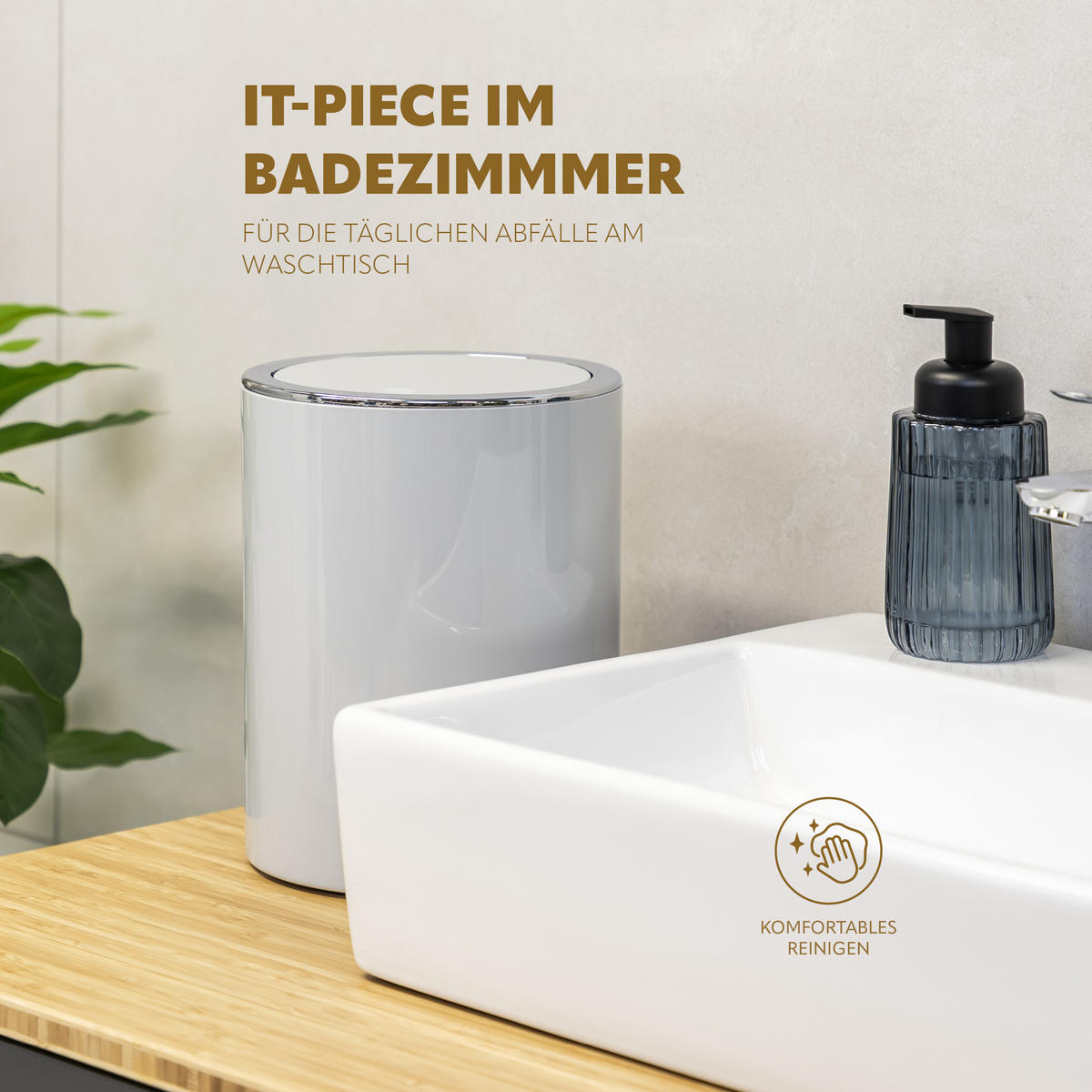 KOSMETIKEIMER SAVONA 5,5 Liter, grau - Hellgrau, Kunststoff (19/24.5/19cm) - bremermann