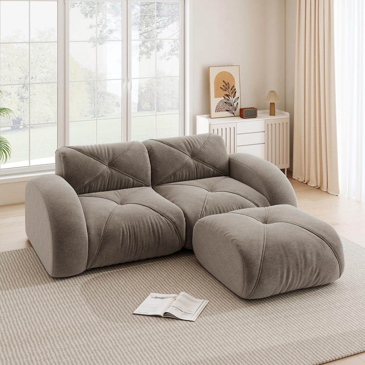 ECKSOFA 204×171×76 cm aus Chenille rahmenlos modular mit Hockern, braun - Braun, Textil (171/204cm) - Luhomfu