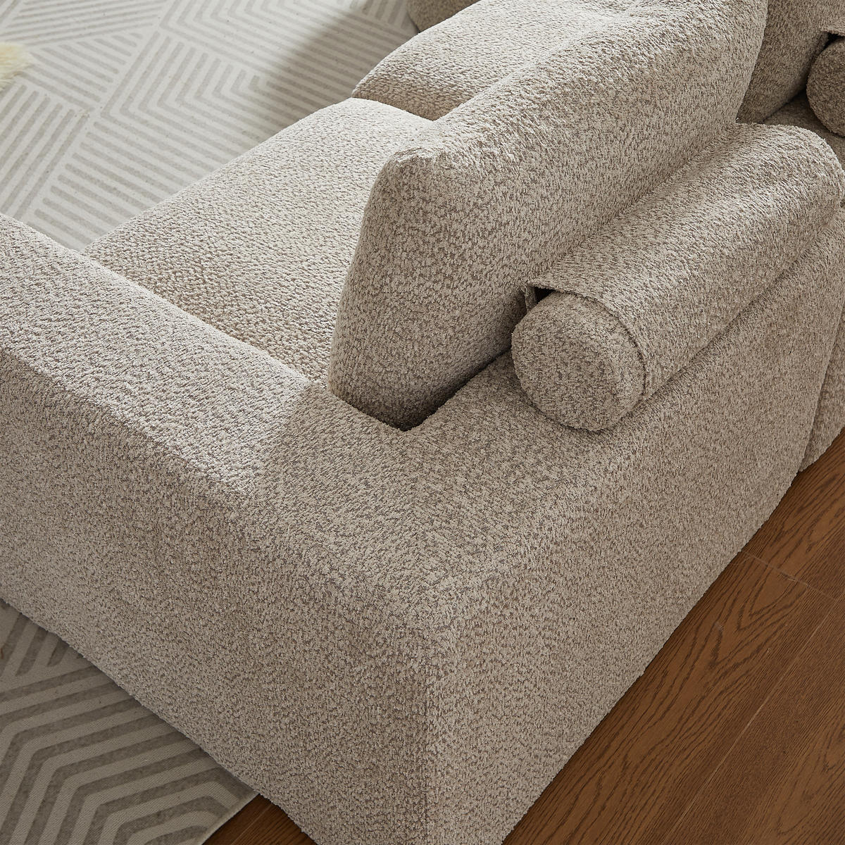SCHLAFSOFA aus Chenille mit Liegestuhl, montagefrei - Beige, Textil (251/81/160cm)