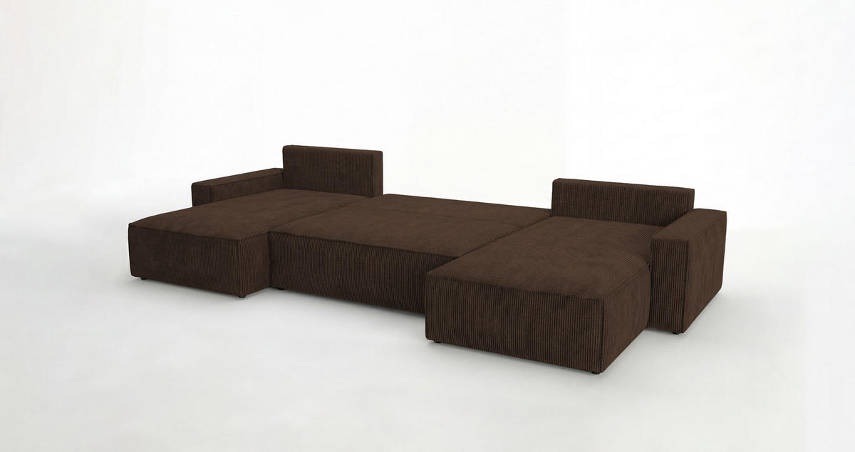 SEDACÍ souprava VIENNA tvar U hnědá manšestr Poso 6 - funkce spaní, úložný prostor - hnědá, textil (385/86/185cm) - Cornero