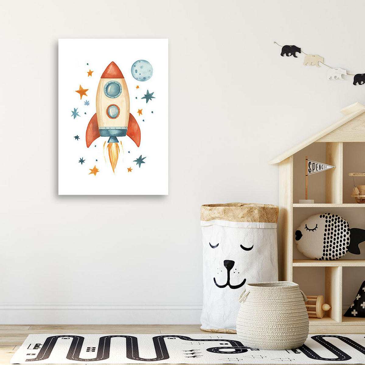 LEINWANDBILD Bunte Weltraumrakete 80x120cm - Multicolor, Textil (80/120cm) - Feeby