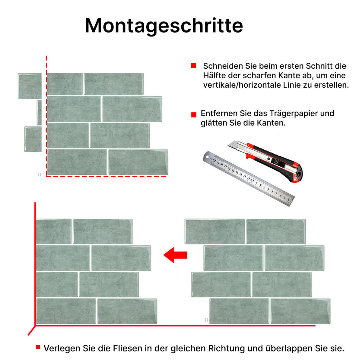 FLIESENAUFKLEBER 1 Stück 29,2 x 21,2 cm Selbstklebende Fliesen - Oliva Verde - Türkis/Grün, Kunststoff (21.2/0.12/29.2cm) - Mazovia