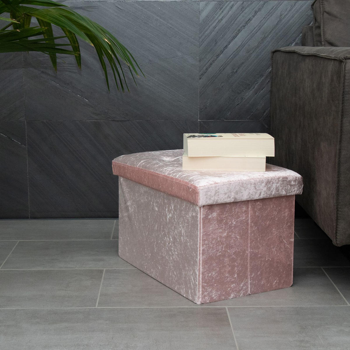 SITZBOX Faltbar mit Samtbezug 49/30/30 cm (Rosa) - Rosa, Karton (30/30/49cm) - Intirilife