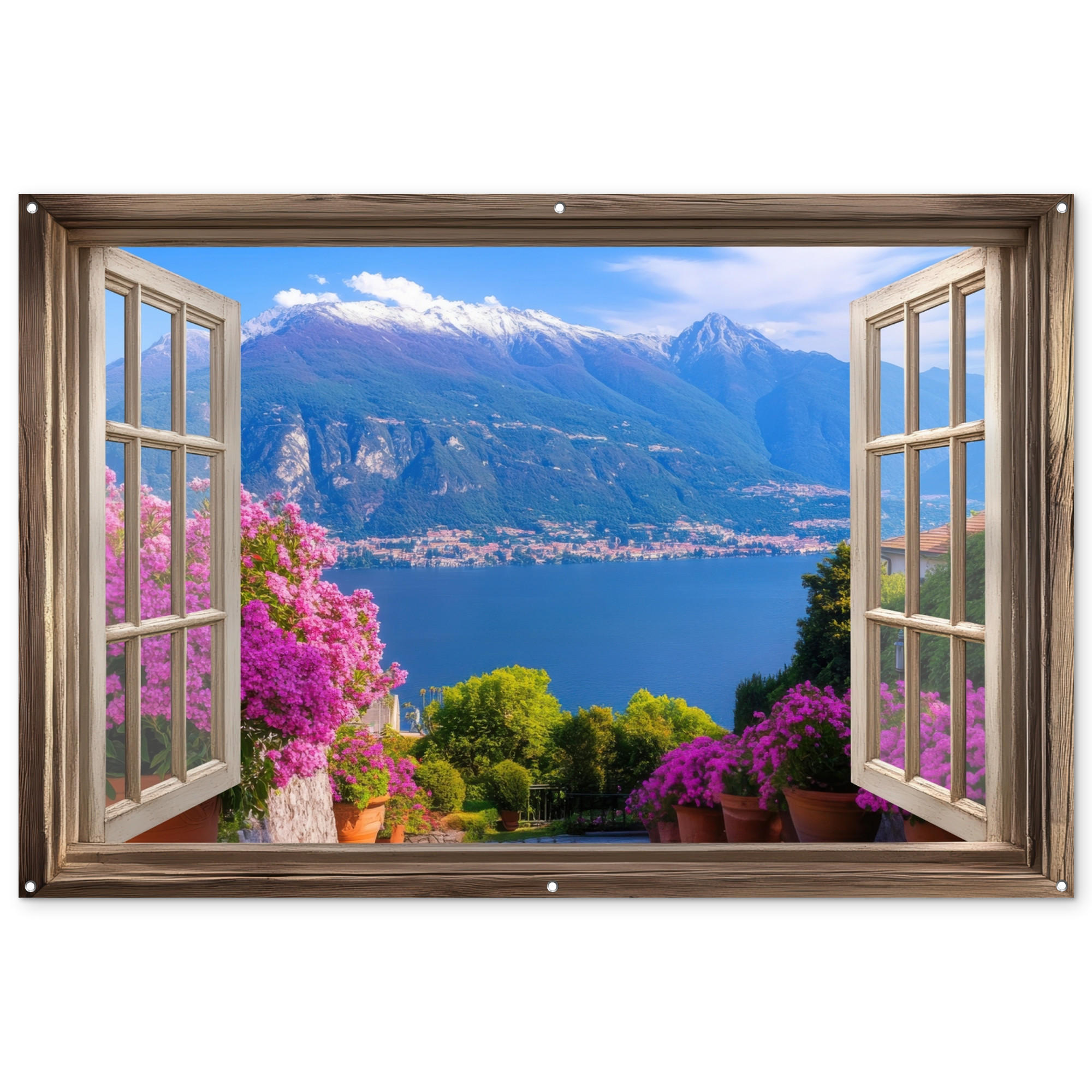 GARTENPOSTER Durchblick - Berg - Landschaft - Ausblicke - See 180x120 cm - Blau, Kunststoff (180/120/0.2cm) - OnlyWow