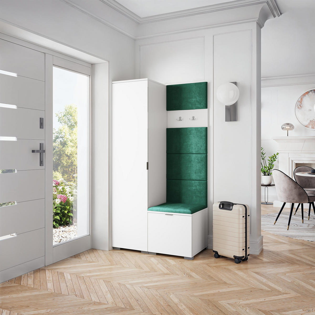 GARDEROBENSCHRANK LORI 95/181/51 cm Modern Garderobe-Set Weiß - Weiß/Grün, Holzwerkstoff (95/181/51cm) - MASSENO