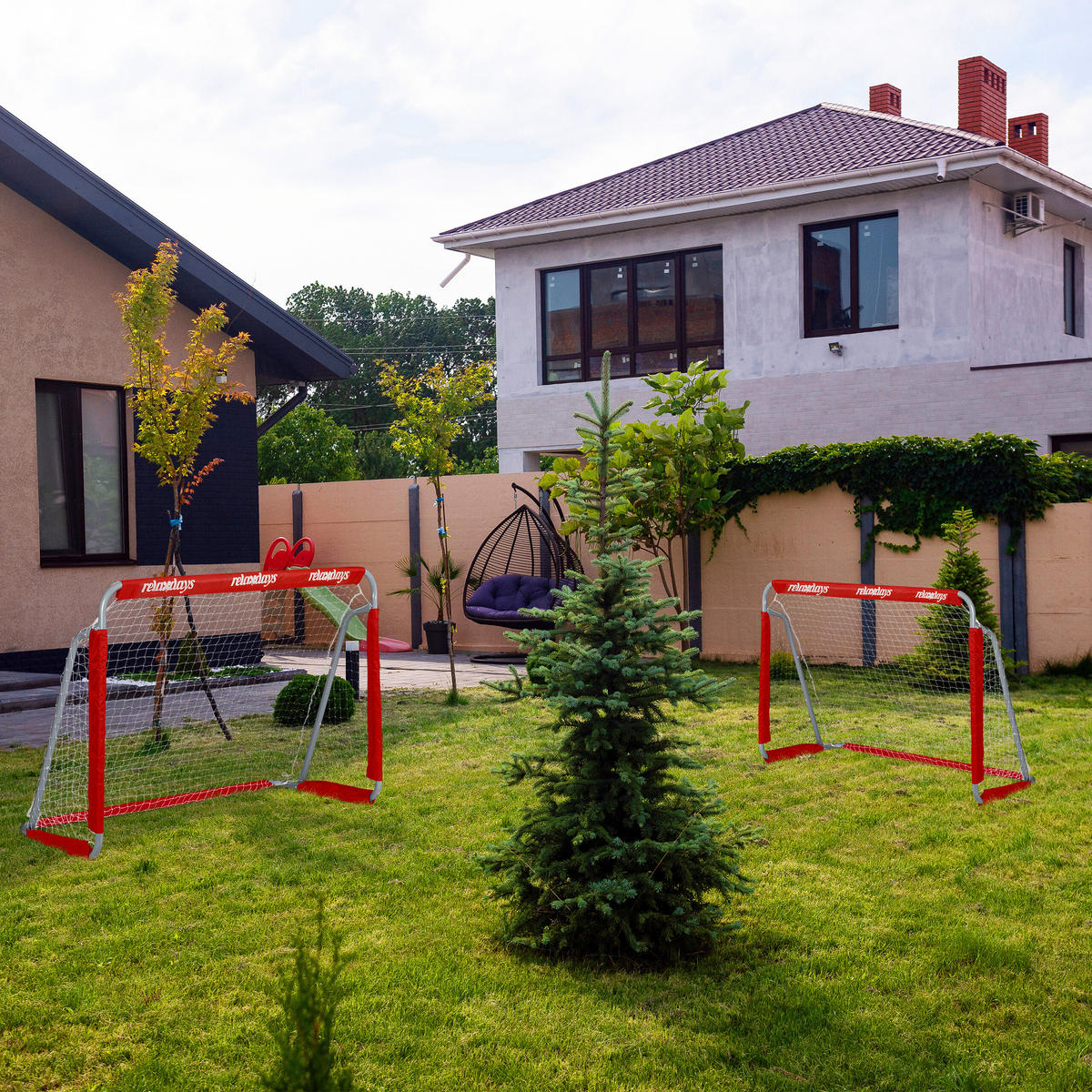 2xFUßBALLTOR - Multicolor, Textil/Metall (150/75cm) - Relaxdays