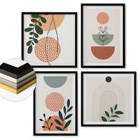 WANDBILDER 4er-Set - 50x50 cm & 40x60 cm Schwarzer Rahmen - Moderne Pflanzenmotive - Schwarz, Kunststoff (50/50cm) - ArtPrintCave