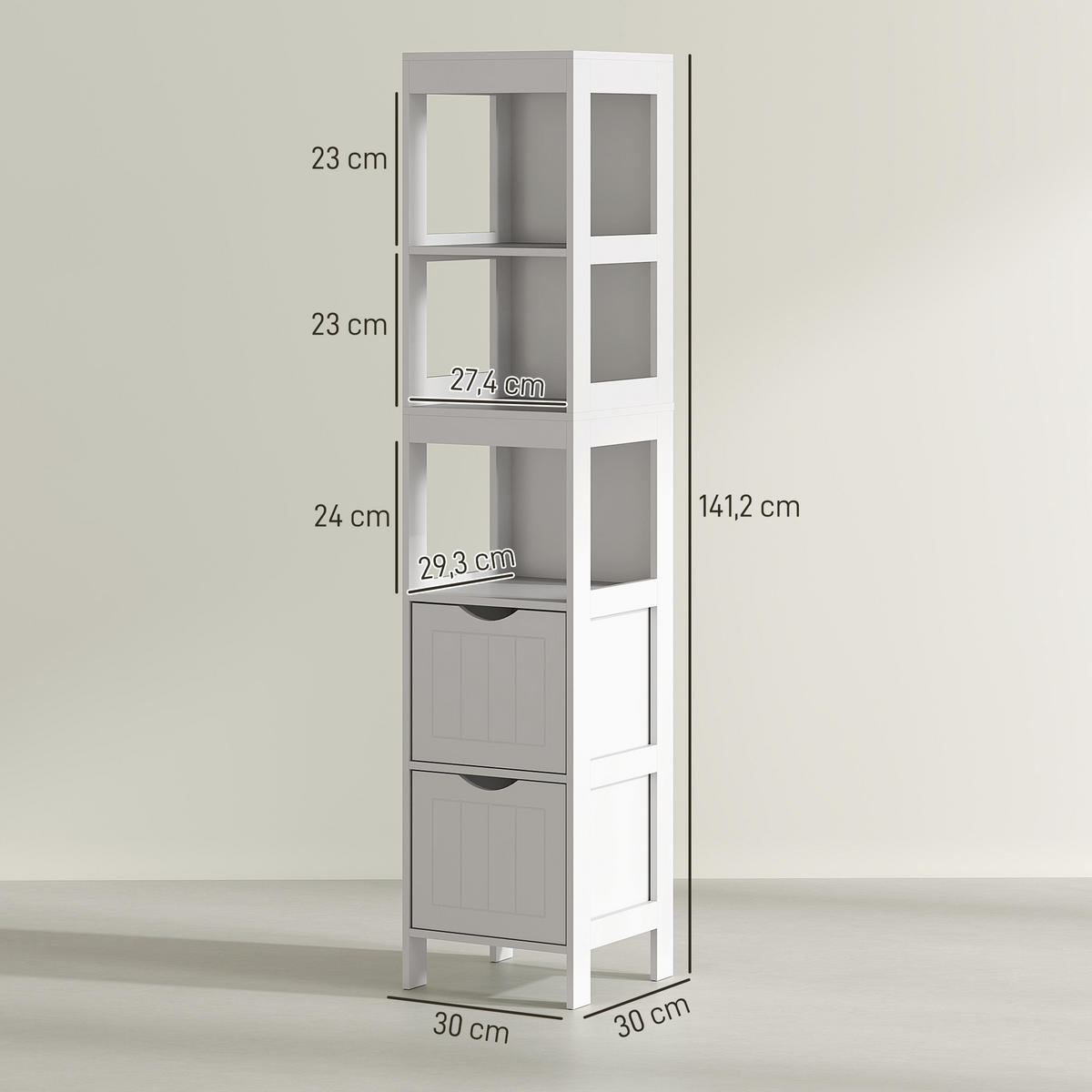 BADEZIMMERSCHRANK, Toilettenschrank, 30 x 30 x 141,2 cm Weiß - Weiß, Holz (30/141.2/30cm) - HOMCOM