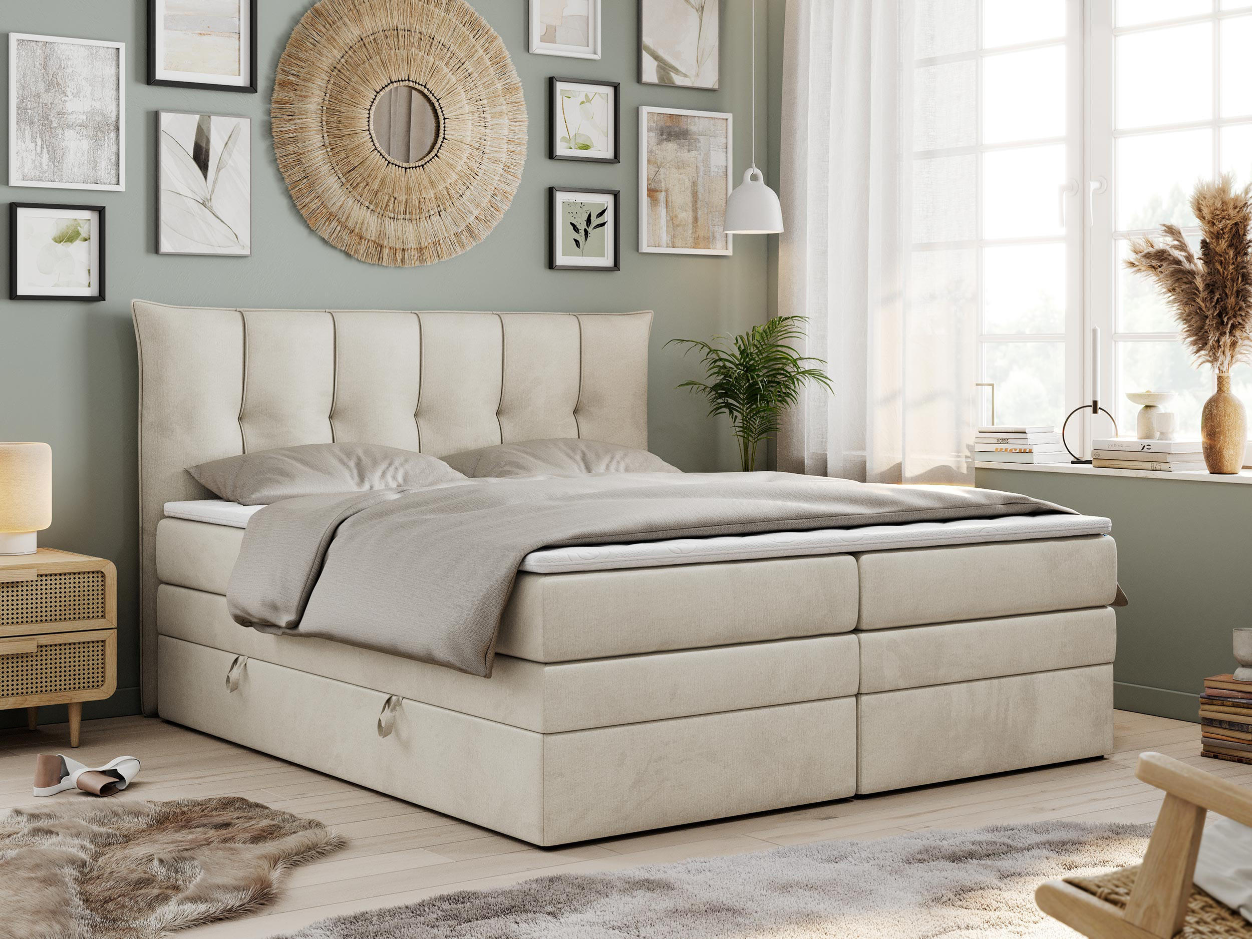 BOXSPRINGBETT PREMIUM 10 KING 180/200 Beige Velvet - H3 - Beige, Holz/Textil (180/200cm) - MKS