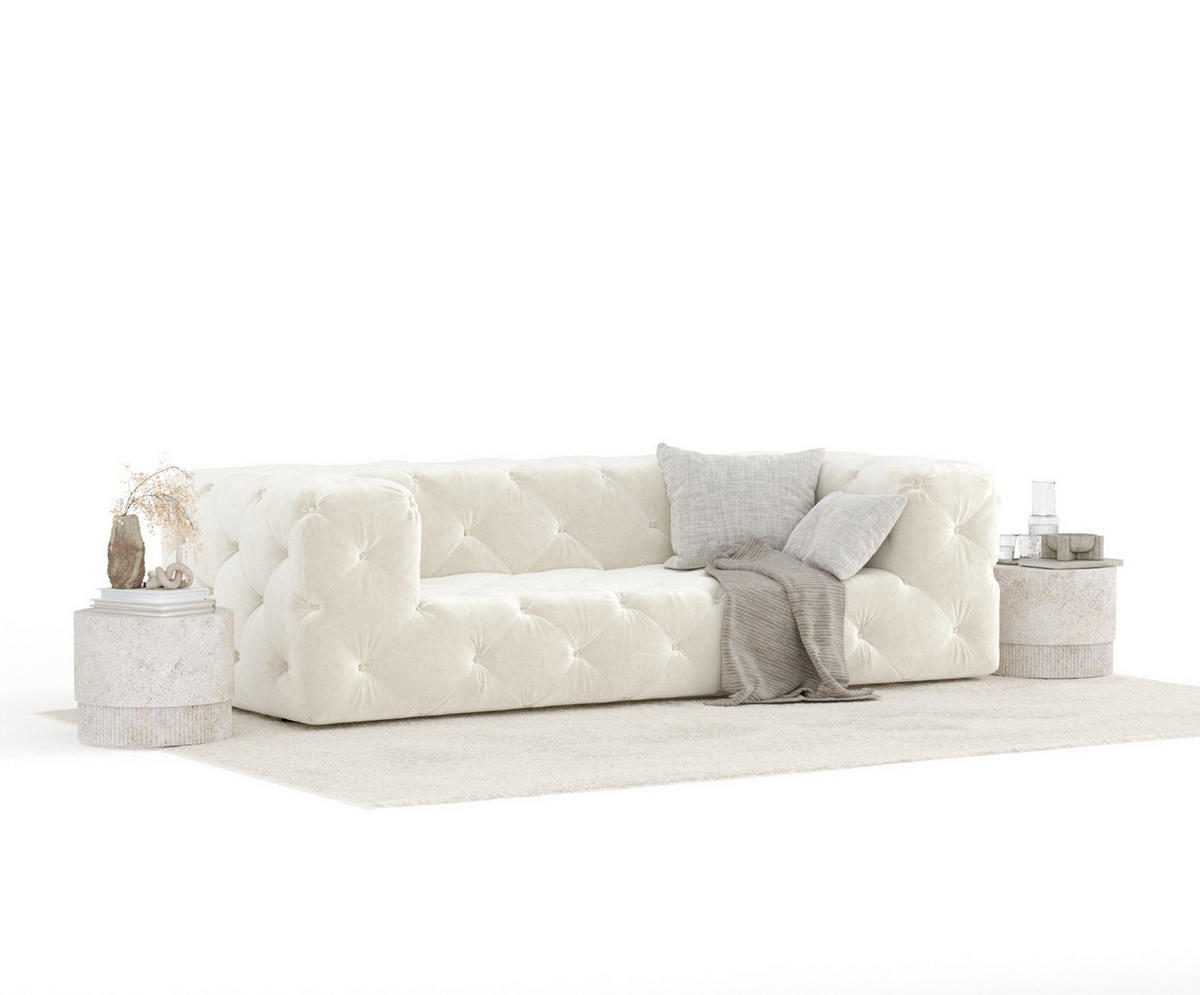 3-SITZER-SOFA Cosimo Creme Samtstoff - Creme/Schwarz, Holz/Holzwerkstoff (230/71/100cm) - Maison de Reve