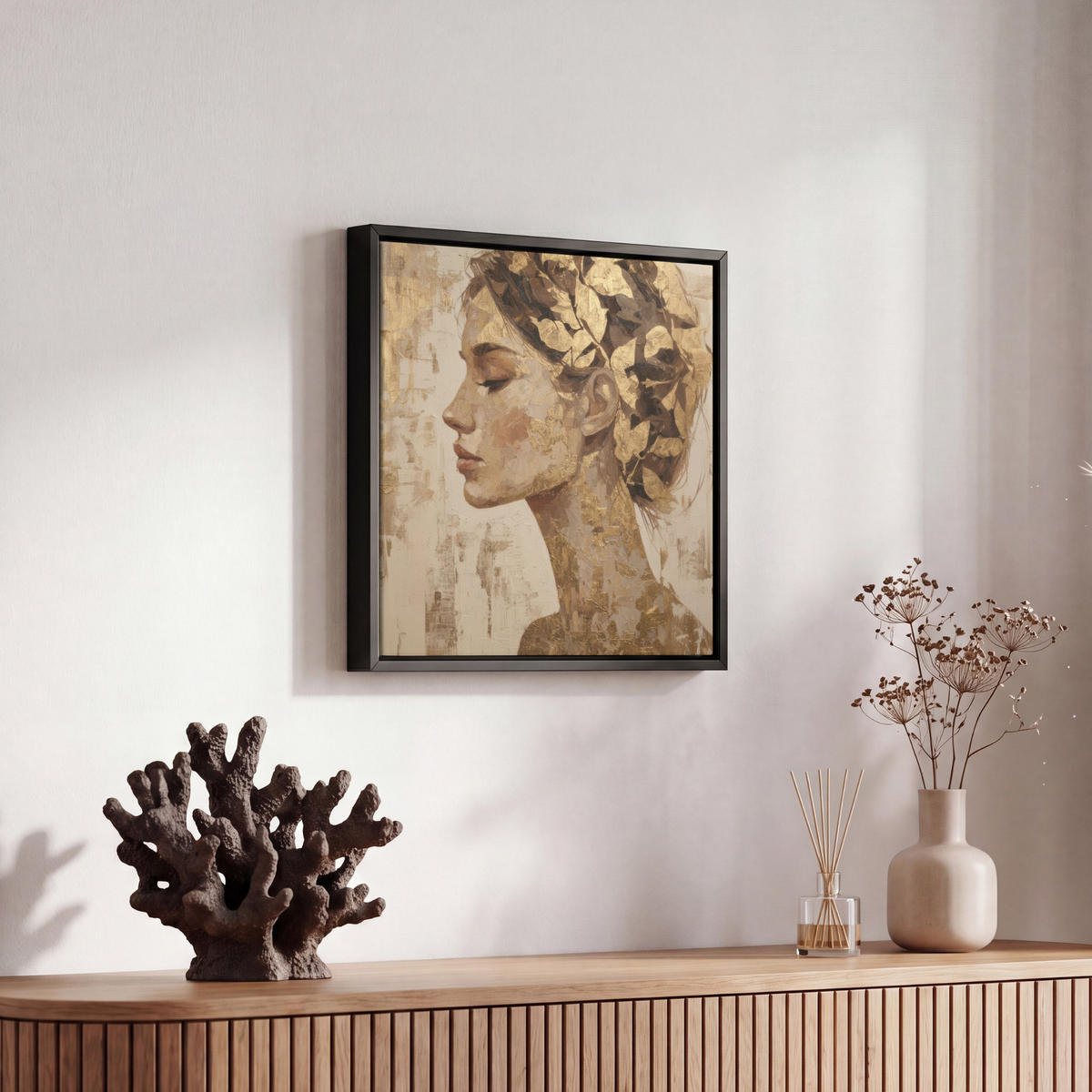 LEINWAND Bilder mit Rahmen - Frau - Gold - Abstrakt - Textur - 20x20 - Goldfarben, Textil (20/20cm) - MuchoWow