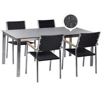 GARTENMÖBEL SET 4-Sitzer Keramik-Glas Granit Optik Rattan schwarz Cosoleto/Grosseto - Silberfarben/Schwarz, Glas - Beliani