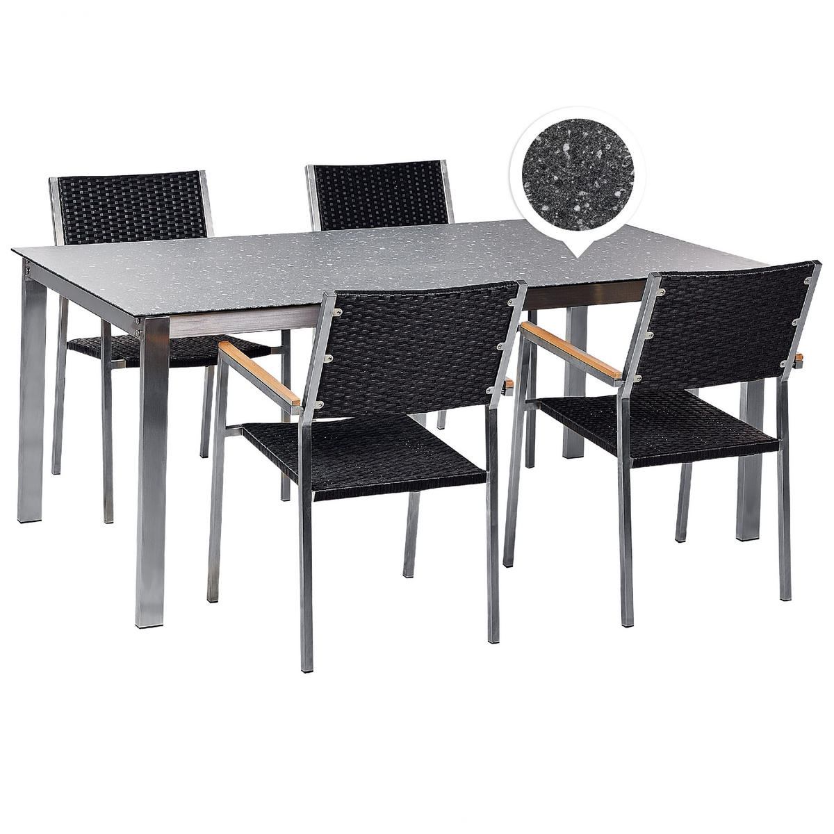 GARTENMÖBEL SET 4-Sitzer Keramik-Glas Granit Optik Rattan schwarz Cosoleto/Grosseto - Silberfarben/Schwarz, Glas - Beliani