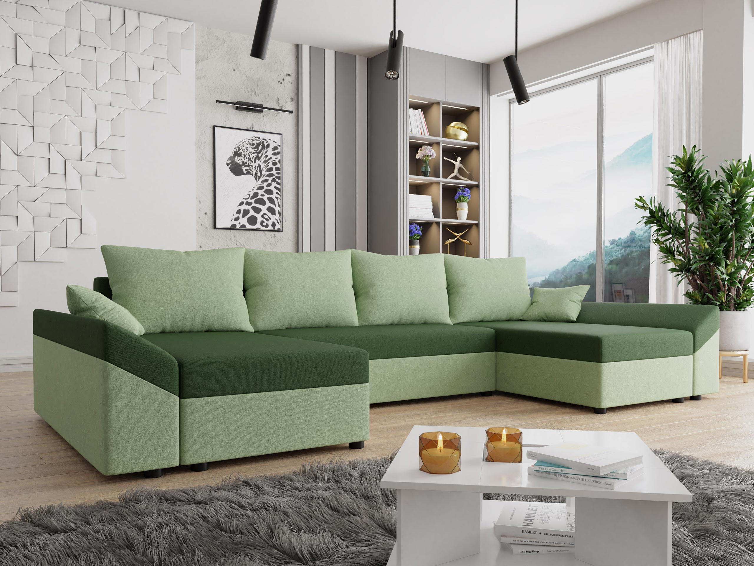 WOHNLANDSCHAFT Dante U - Schwarz/Grün, Holz/Kunststoff (310/82/140cm) - MIRJAN24