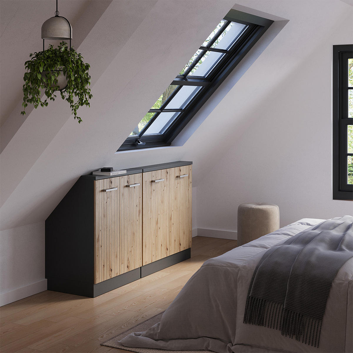 KUCHYŇSKÁ SKŘÍŇKA POD ŠIKMOU STŘECHU R-Line Dub Artisan/antracit - antracitová/dub artisan, kompozitní dřevo (140/81.6/46cm) - Vicco