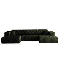 ECKSOFA LUX U-Form, Gesteppt, Stoff Whisper, Grün - Dunkelgrau, Holz/Textil (350/171cm) - Kaiser Möbel