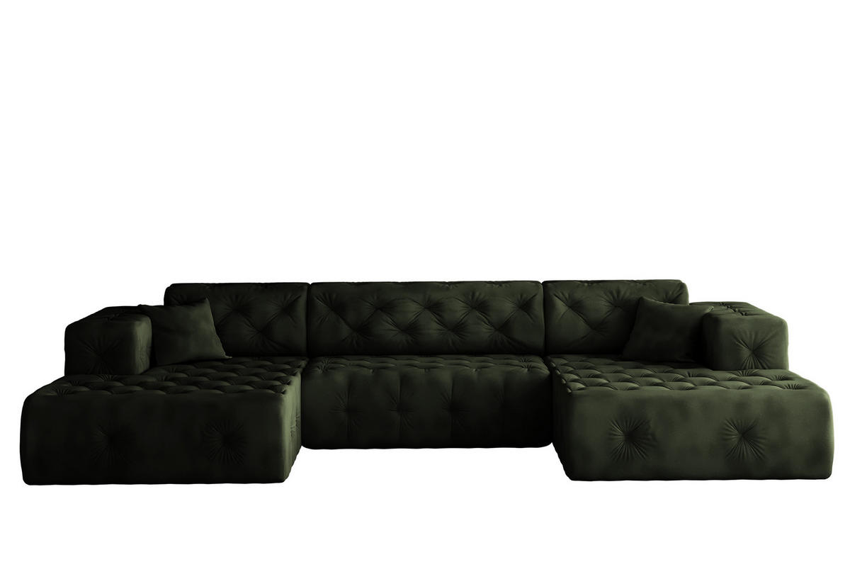 ECKSOFA LUX U-Form, Gesteppt, Stoff Whisper, Grün - Dunkelgrau, Holz/Textil (350/171cm) - Kaiser Möbel