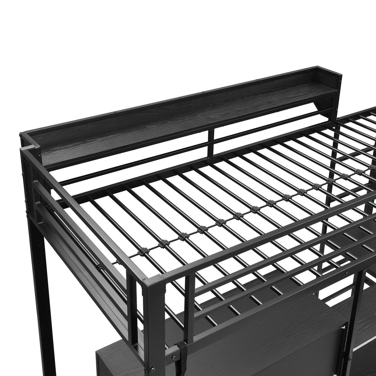 ETAGENBETT 90/200 cm in Schwarz mit Tisch, Kleiderschrank und Regal Metall-Holz-Design - Schwarz, Holzwerkstoff/Metall (90/200cm) - STILVORA