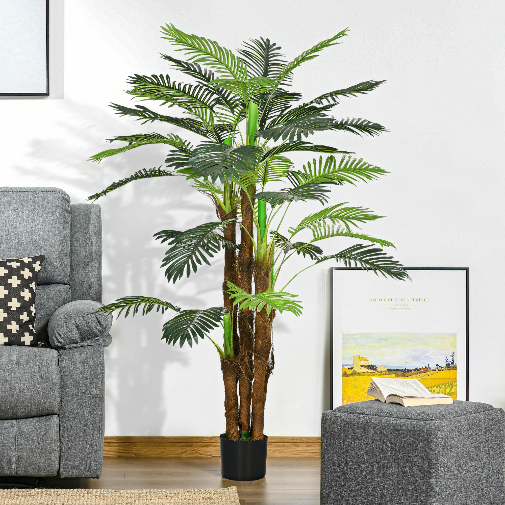 KÜNSTLICHE Pflanzen, Kunst Palme, 160 cm Kunstpflanze mit 36 Zweige Grün - Grün, Kunststoff (160cm) - HOMCOM