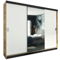 SCHIEBETÜRENSCHRANK RETRO 1 200 - Eiche Craft Golden + Weiß 200x205x59cm - Honigeiche/Weiß, Holzwerkstoff (200/205/59cm) - Kier Furniture