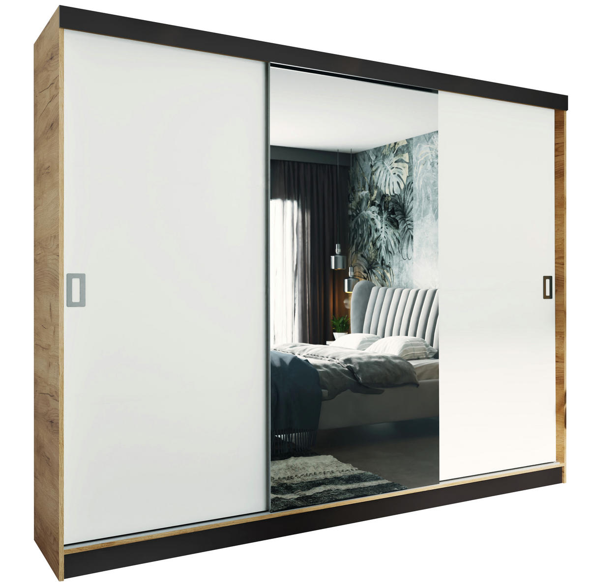 SCHIEBETÜRENSCHRANK RETRO 1 200 - Eiche Craft Golden + Weiß 200x205x59cm - Honigeiche/Weiß, Holzwerkstoff (200/205/59cm) - Kier Furniture